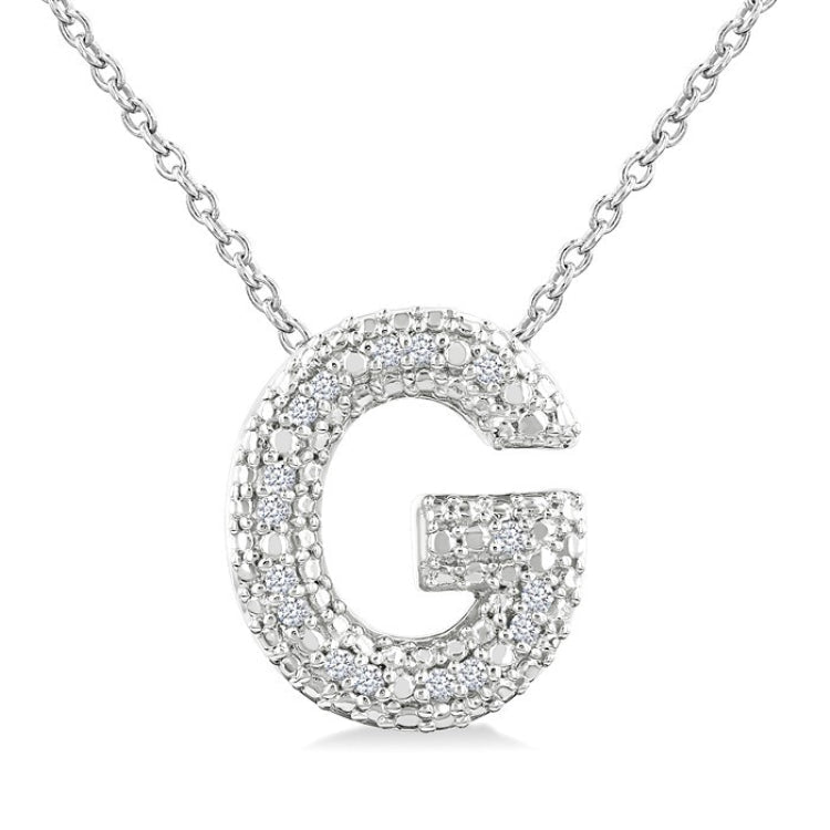 1/20 Ctw Bubble Accent Initial 'G' Round Cut Diamond Fashion Pendant With Chain in Sterling Silver