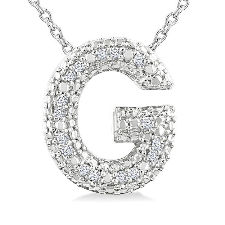 1/20 Ctw Bubble Accent Initial 'G' Round Cut Diamond Fashion Pendant With Chain in Sterling Silver