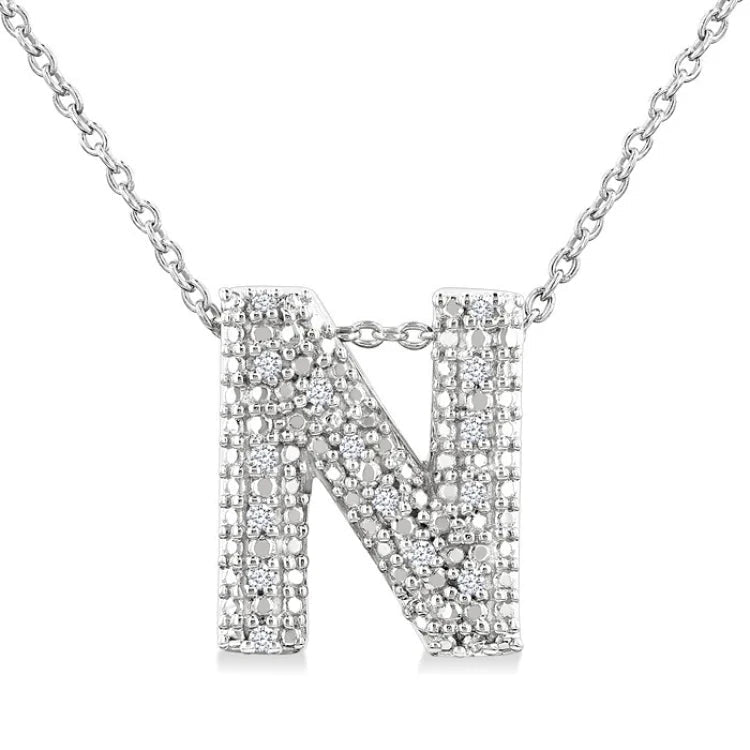 1/20 Ctw Bubble Accent Initial 'N' Round Cut Diamond Fashion Pendant With Chain in Sterling Silver