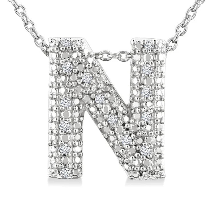 1/20 Ctw Bubble Accent Initial 'N' Round Cut Diamond Fashion Pendant With Chain in Sterling Silver