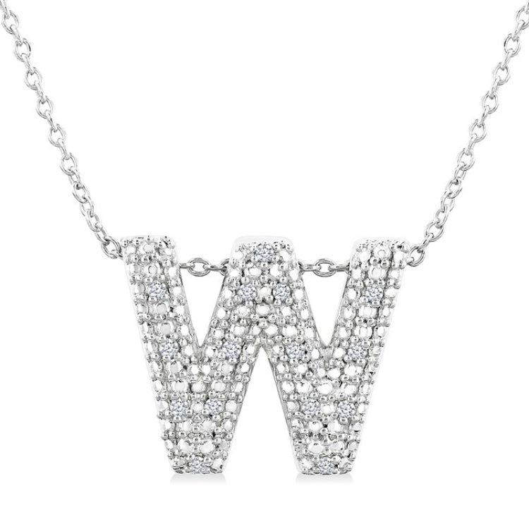 1/20 Ctw Bubble Accent Initial 'W' Round Cut Diamond Fashion Pendant With Chain in Sterling Silver