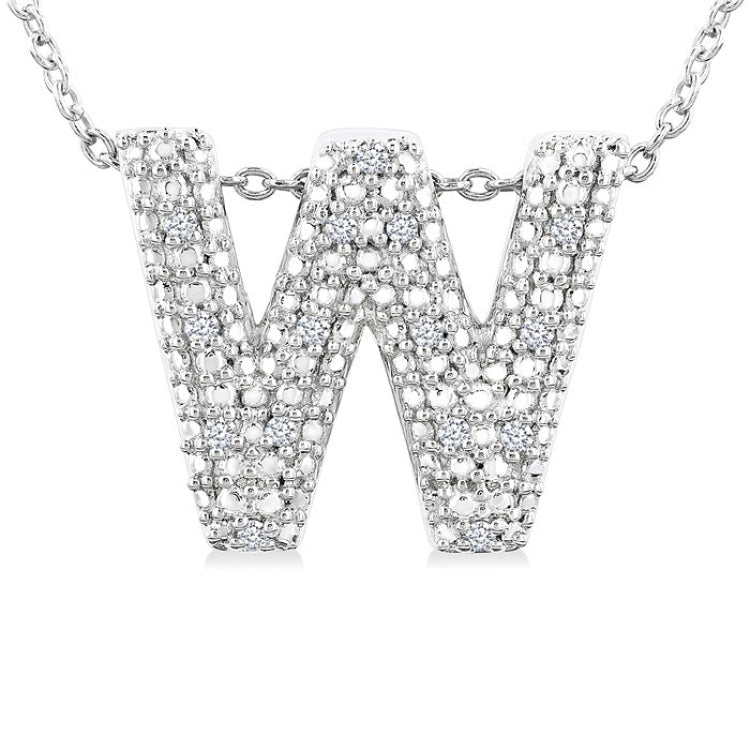 1/20 Ctw Bubble Accent Initial 'W' Round Cut Diamond Fashion Pendant With Chain in Sterling Silver