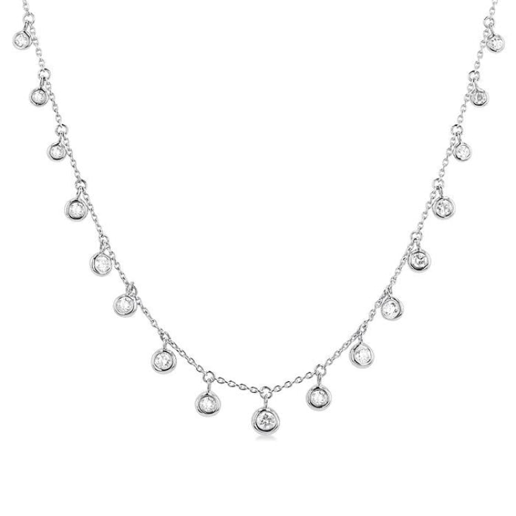 5/8 Ctw Bezel Set Round Cut Diamond Station Necklace in 14K White Gold