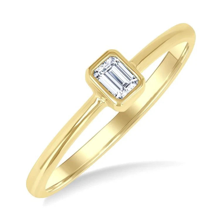 1/6 Ctw Petite Bezel Set Emerald Cut Diamond Fashion Ring in 10K Yellow Gold