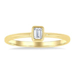 Load image into Gallery viewer, 1/6 Ctw Petite Bezel Set Emerald Cut Diamond Fashion Ring in 10K Yellow Gold