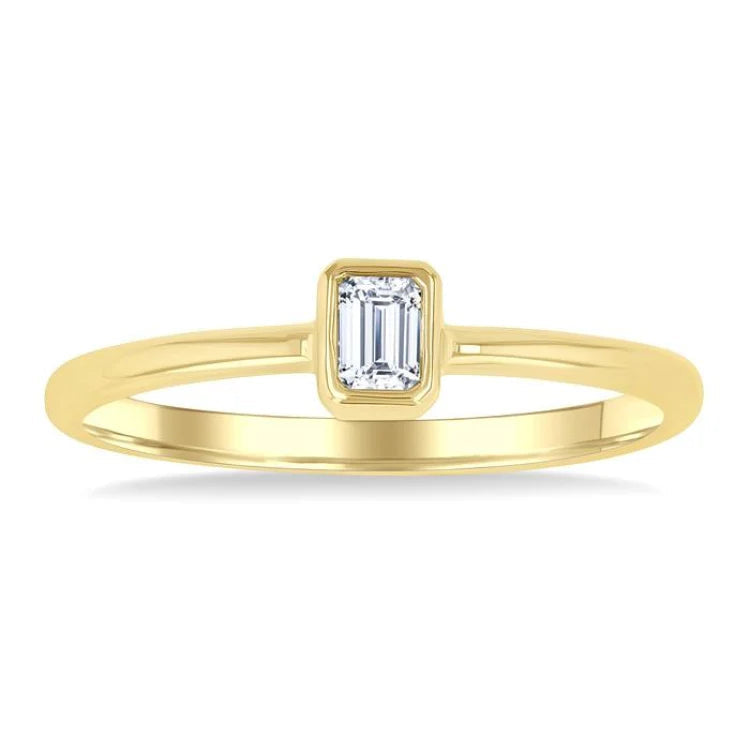 1/6 Ctw Petite Bezel Set Emerald Cut Diamond Fashion Ring in 10K Yellow Gold