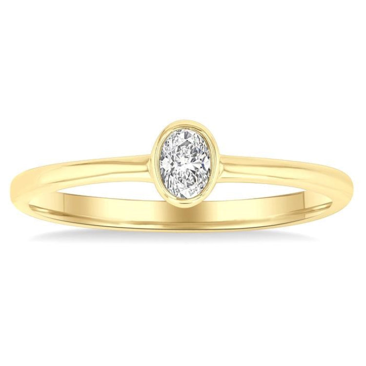 1/6 Ctw Petite Bezel Set Oval Cut Diamond Fashion Ring in 10K Yellow Gold
