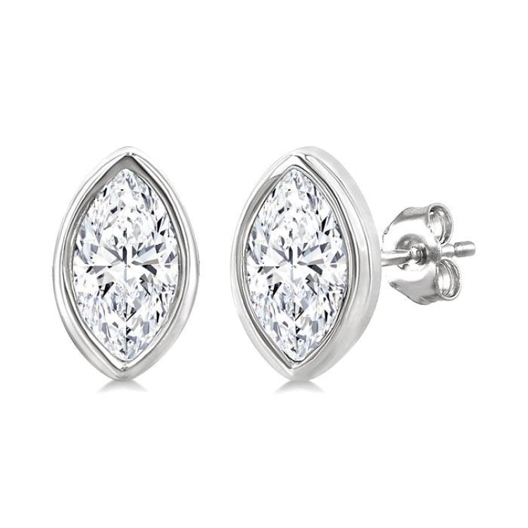 1/5 Ctw Petite Bezel Set Marquise Cut Diamond Fashion Stud Earring in 10K White Gold