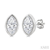 1/5 Ctw Petite Bezel Set Marquise Cut Diamond Fashion Stud Earring in 10K White Gold