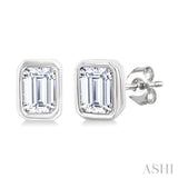 1/5 Ctw Petite Bezel Set Emerald Cut Diamond Fashion Stud Earring in 10K White Gold