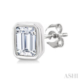 1/5 Ctw Petite Bezel Set Emerald Cut Diamond Fashion Stud Earring in 10K White Gold