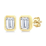 Load image into Gallery viewer, 1/5 Ctw Petite Bezel Set Emerald Cut Diamond Fashion Stud Earring in 10K Yellow Gold