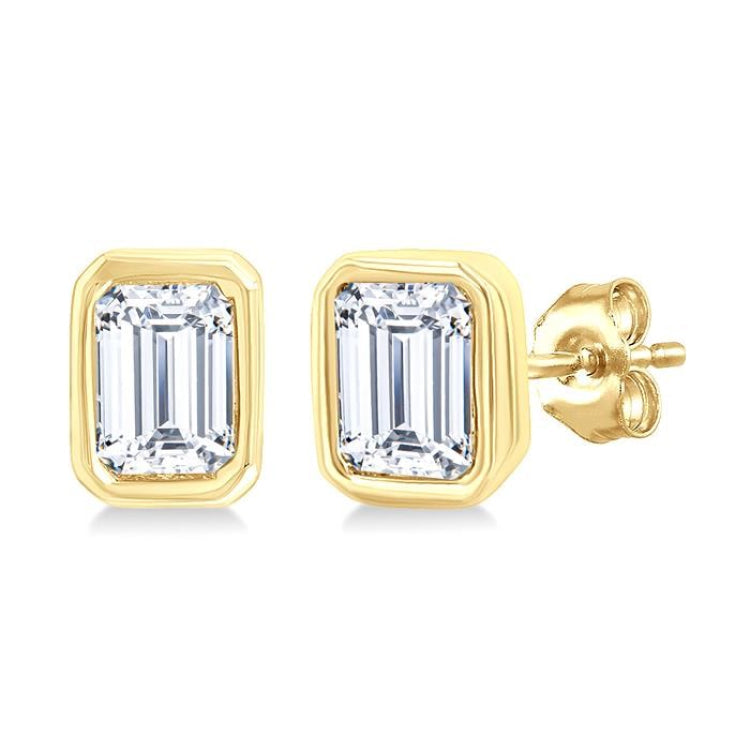 1/5 Ctw Petite Bezel Set Emerald Cut Diamond Fashion Stud Earring in 10K Yellow Gold