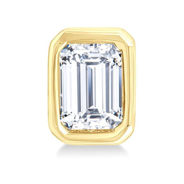 1/5 Ctw Petite Bezel Set Emerald Cut Diamond Fashion Stud Earring in 10K Yellow Gold