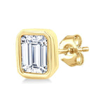 Load image into Gallery viewer, 1/5 Ctw Petite Bezel Set Emerald Cut Diamond Fashion Stud Earring in 10K Yellow Gold