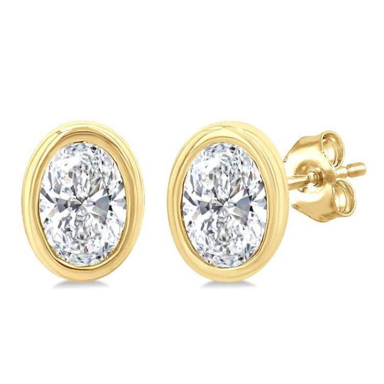 1/5 Ctw Petite Bezel Set Oval Cut Diamond Fashion Stud Earring in 10K Yellow Gold