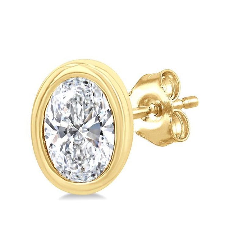 1/5 Ctw Petite Bezel Set Oval Cut Diamond Fashion Stud Earring in 10K Yellow Gold