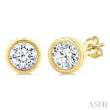 1/5 Ctw Petite Bezel Set Round Cut Diamond Fashion Stud Earring in 10K Yellow Gold