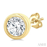 1/5 Ctw Petite Bezel Set Round Cut Diamond Fashion Stud Earring in 10K Yellow Gold