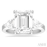 1 1/10 Ctw Tri-Mount Emerald Shape Center Pear and Round Cut Diamond Semi Mount Engagement Ring in 14K White Gold