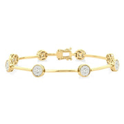 1 1/5 Ctw Lovebright Circular and Bar Shape Link Round Cut Diamond Bracelet in 14K Yellow and White Gold