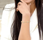 1 1/5 Ctw Lovebright Circular and Bar Shape Link Round Cut Diamond Bracelet in 14K Yellow and White Gold