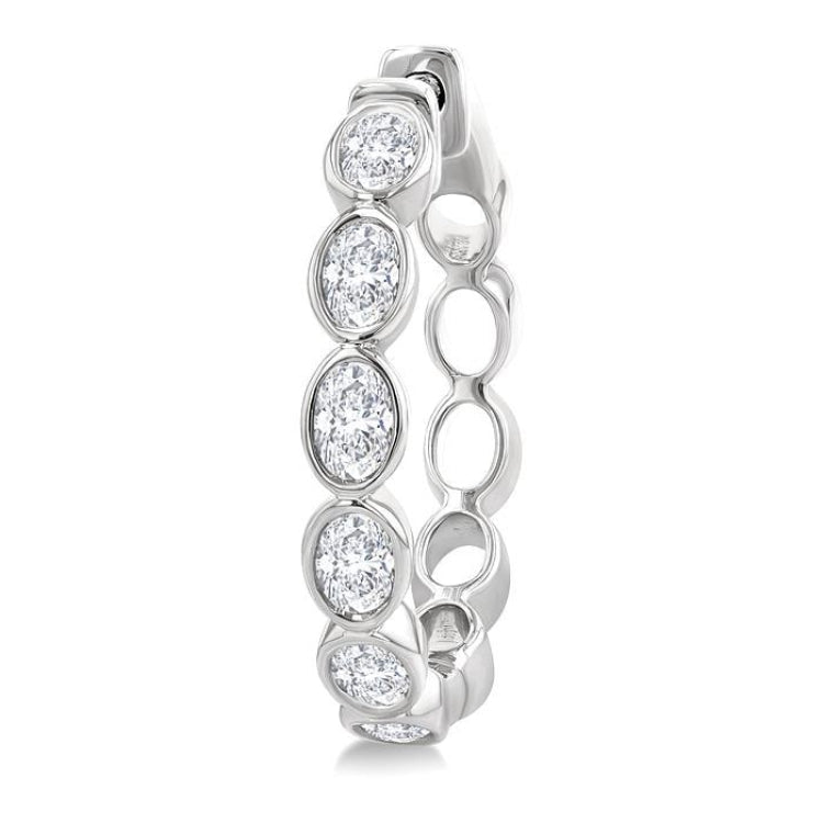 1 1/10 Ctw Bezel Set Oval Cut Diamond Fashion Hoop Earring in 14K White Gold