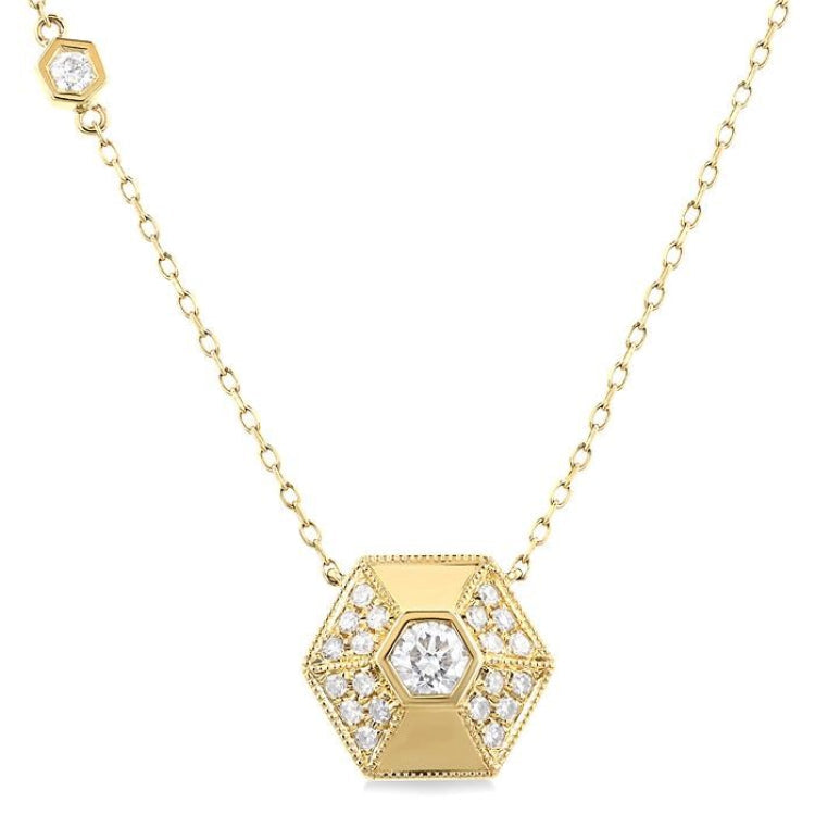 3/8 Ctw Hexagon Shape Round Cut Diamond Fashion Necklace in 14K Yellow Gold