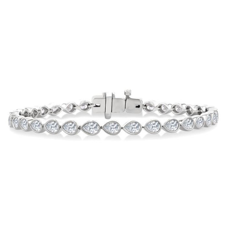 3 1/3 Ctw East-West Bezel Set Pear Cut Diamond Tennis Bracelet in 14K White Gold