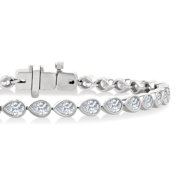 3 1/3 Ctw East-West Bezel Set Pear Cut Diamond Tennis Bracelet in 14K White Gold
