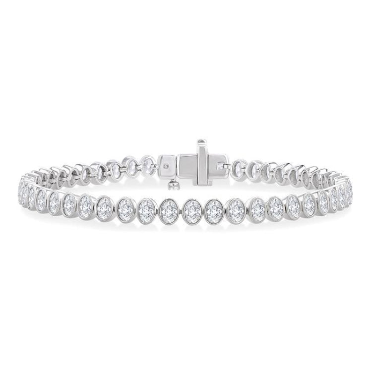 4 5/8 Ctw North-South Bezel Set Oval Cut Diamond Tennis Bracelet in 14K White Gold