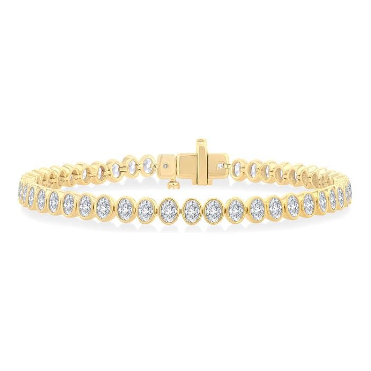4 5/8 Ctw North-South Bezel Set Oval Cut Diamond Tennis Bracelet in 14K Yellow Gold