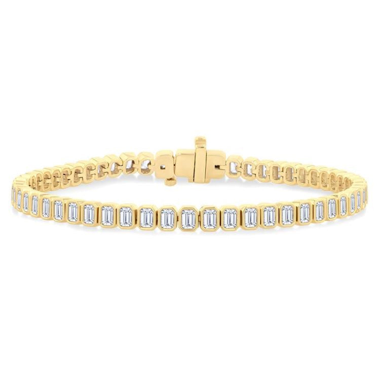 5 1/2 Ctw North-South Bezel Set Emerald Cut Diamond Tennis Bracelet in 14K Yellow Gold