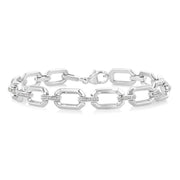 1/10 Ctw Emerald Shape D-Link Round Cut Diamond Fashion Bracelet in Sterling Silver