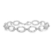1/10 Ctw Oval Shape D-Link Round Cut Diamond Bracelet in Sterling Silver