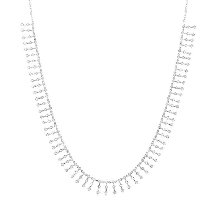 1 1/10 Ctw Spikes Shape Round Cut Diamond Fashion Necklace in 14K White Gold