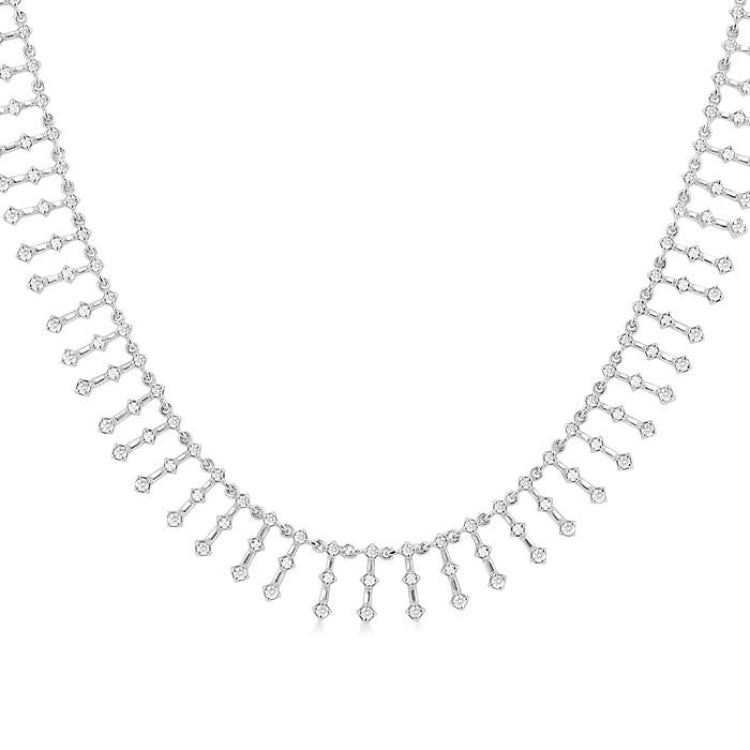 1 1/10 Ctw Spikes Shape Round Cut Diamond Fashion Necklace in 14K White Gold