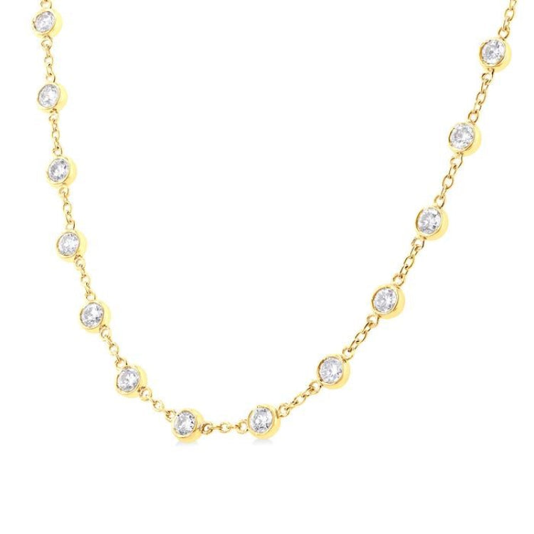 4 Ctw Bezel Set Round Cut Diamond Station Necklace in 14K Yellow Gold