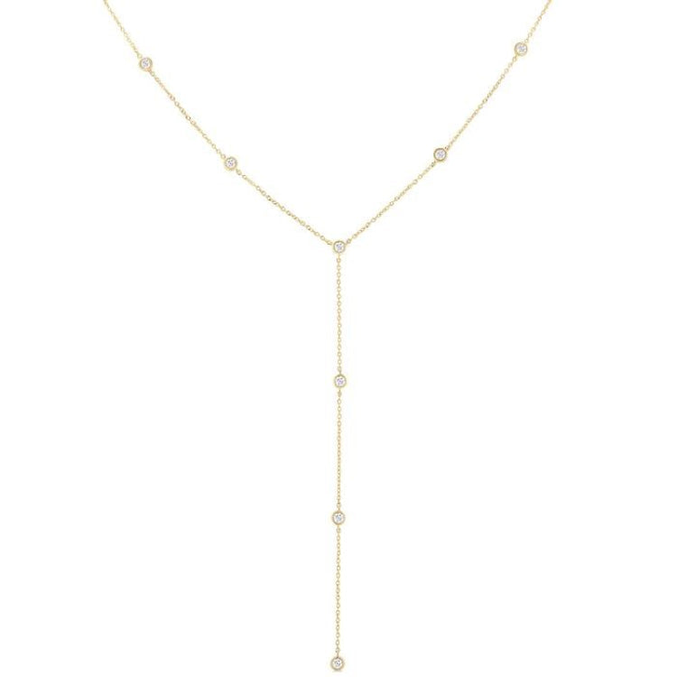 1/3 Ctw Bezel Set Round Cut Diamond Y-Shape Lariat Station Necklace in 14K Yellow Gold