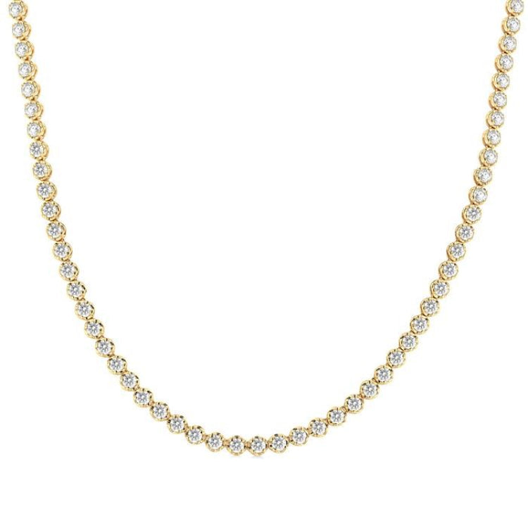 10 Ctw Illusion Round Cut Diamond Eternity Tennis Necklace in 14K Yellow Gold