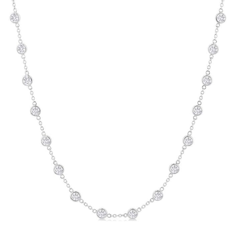 5 Ctw Bezel Set Round Cut Diamond Station Necklace in 14K White Gold