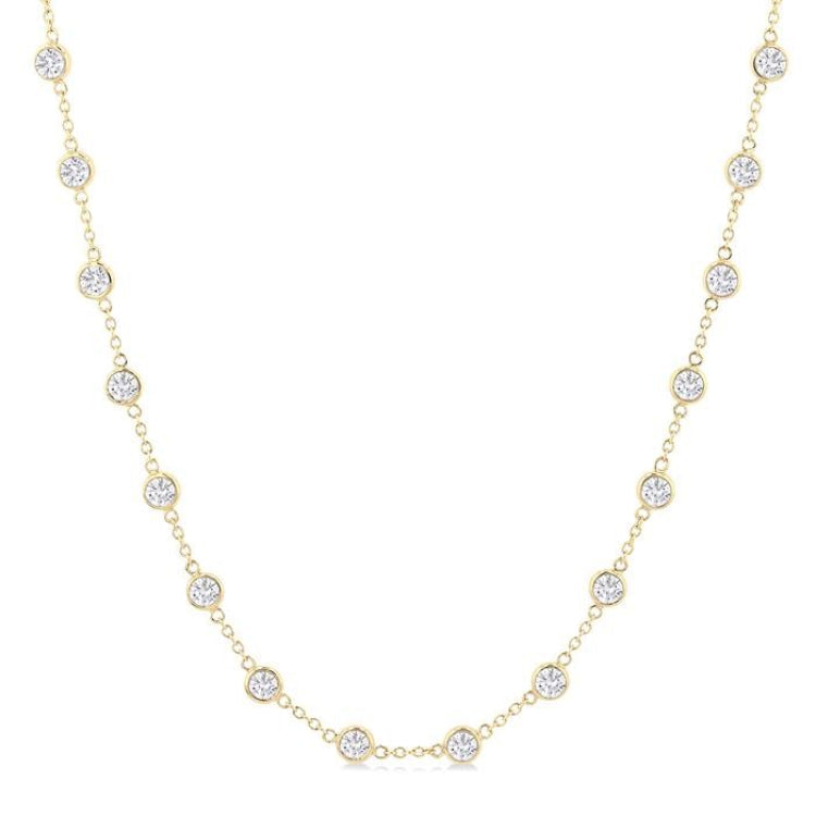 5 Ctw Bezel Set Round Cut Diamond Station Necklace in 14K Yellow Gold
