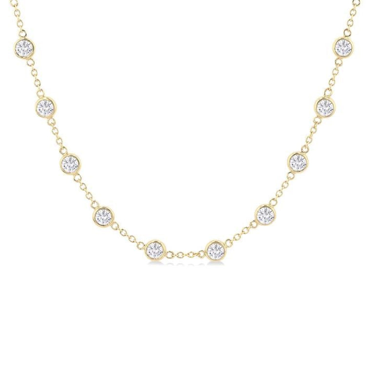 5 Ctw Bezel Set Round Cut Diamond Station Necklace in 14K Yellow Gold