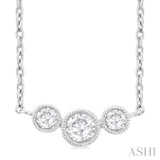 1/4 Ctw Past, Present & Future 3-Stone Bezel Set Round Cut Diamond Necklace in 14K White Gold