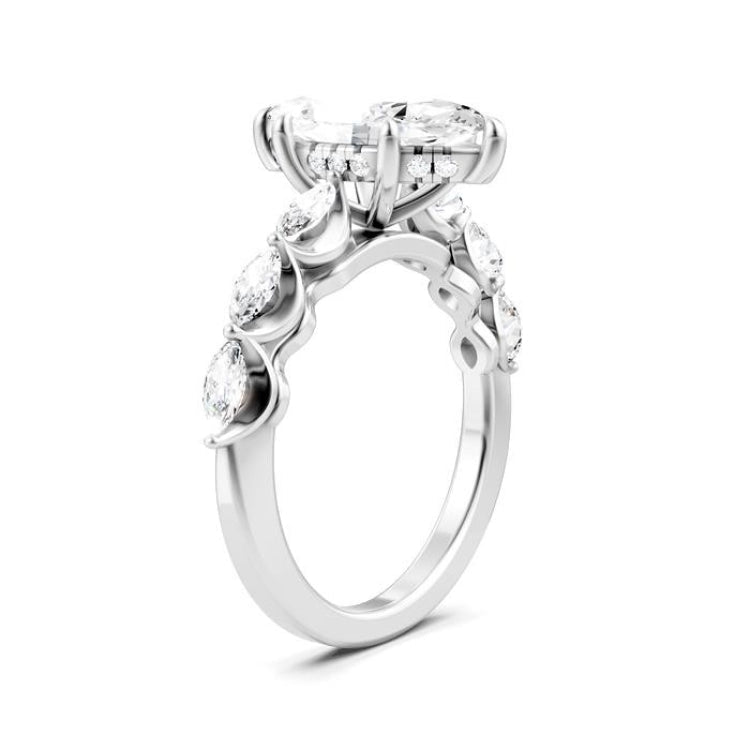 3/4 Ctw Marquise Shape Marquise and Round Cut Diamond Semi-Mount Engagement Ring in 14K White Gold