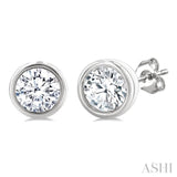 1/5 Ctw Petite Bezel Set Round Cut Diamond Fashion Stud Earring in 10K White Gold
