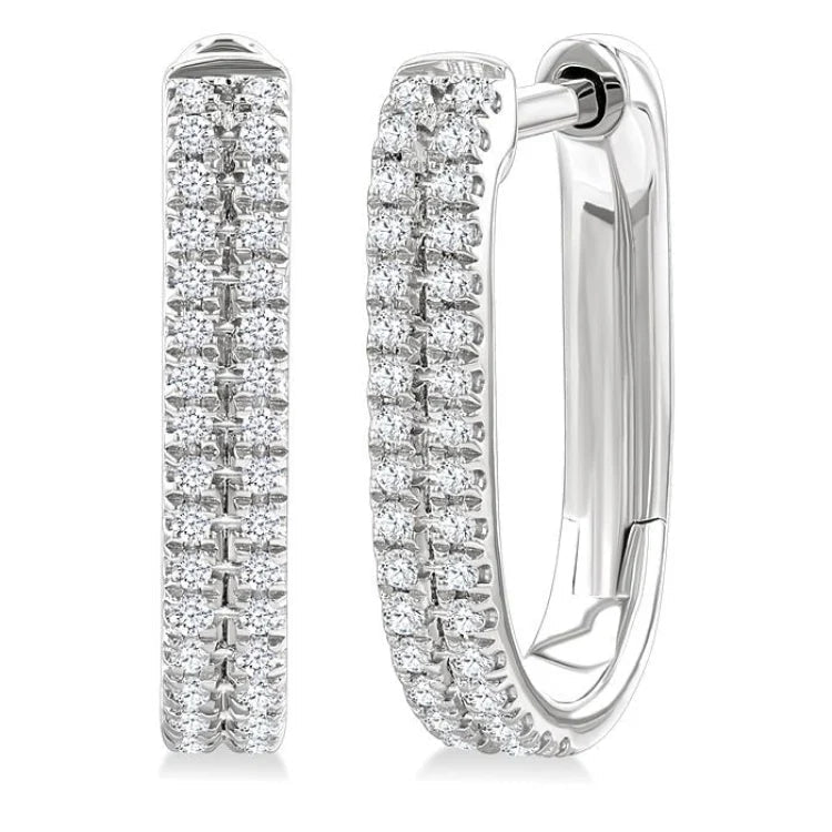 1/5 Ctw Twin Row Round Cut Diamond Fashion Hoop Earring in 10K White Gold