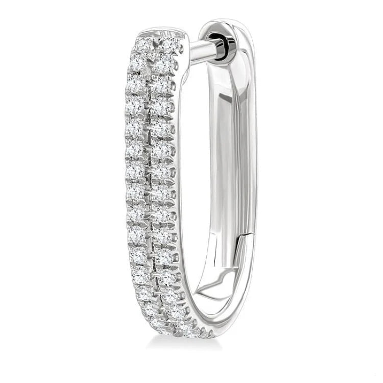 1/5 Ctw Twin Row Round Cut Diamond Fashion Hoop Earring in 10K White Gold