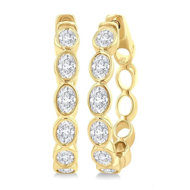1 1/10 Ctw Bezel Set Oval Cut Diamond Fashion Hoop Earring in 14K Yellow Gold