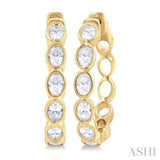 1 1/10Ctw Bezel Set Oval Cut Diamond Fashion Hoop Earring in 14K Yellow Gold